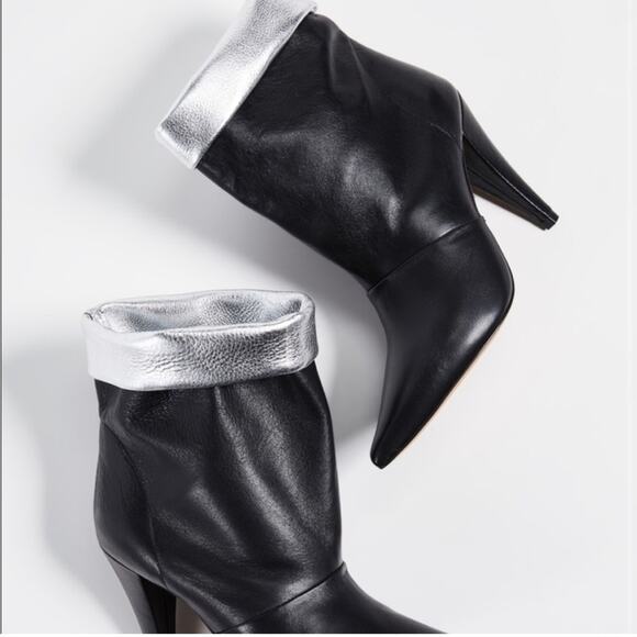 IRO Avina Leather Fold Over Mid Calf Boots In Black Silver Heels Size 7 NEW - Picture 5 of 15